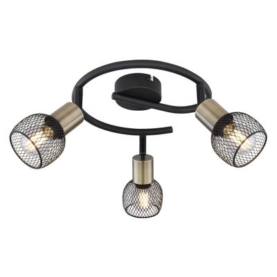 Globo Fiastra ceiling light, black/antique brass, 3-bulb - Thumbnail 2