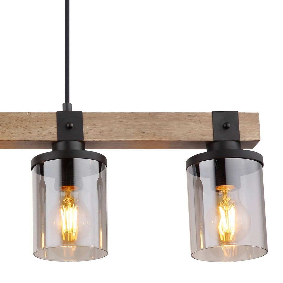 Globo Lila pendant light with a wooden beam, 4-bulb - Image 1