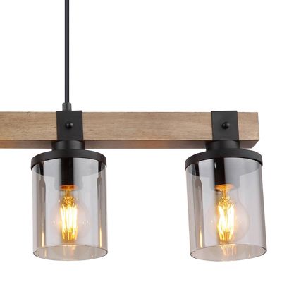Globo Lila pendant light with a wooden beam, 4-bulb