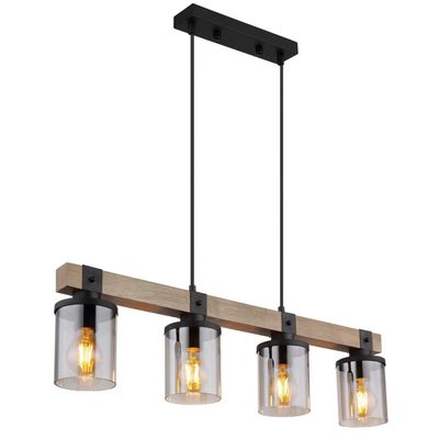 Globo Lila pendant light with a wooden beam, 4-bulb - Thumbnail 2