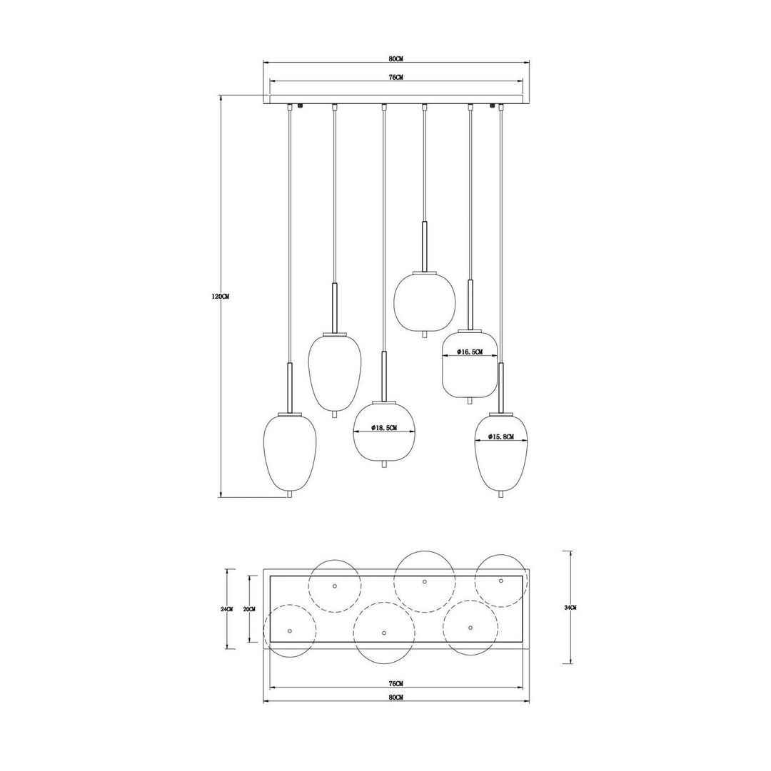 Globo Blacky hanging light, black/smoke grey, length 80 cm, 6-bulb. - Image 1