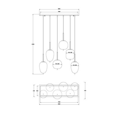 Globo Blacky hanging light, black/smoke grey, length 80 cm, 6-bulb.