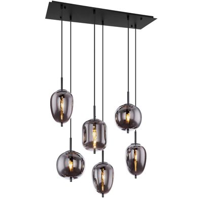Globo Blacky hanging light, black/smoke grey, length 80 cm, 6-bulb. - Thumbnail 2