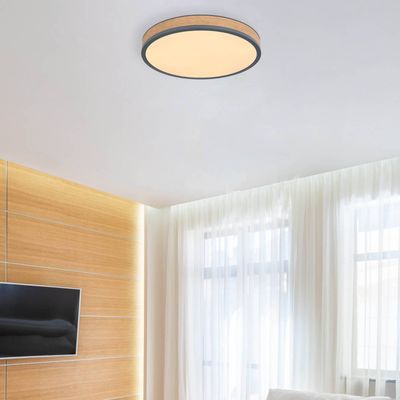 Globo Doro LED ceiling lamp, Ø 45 cm, dark graphite/wood, wood, CCT