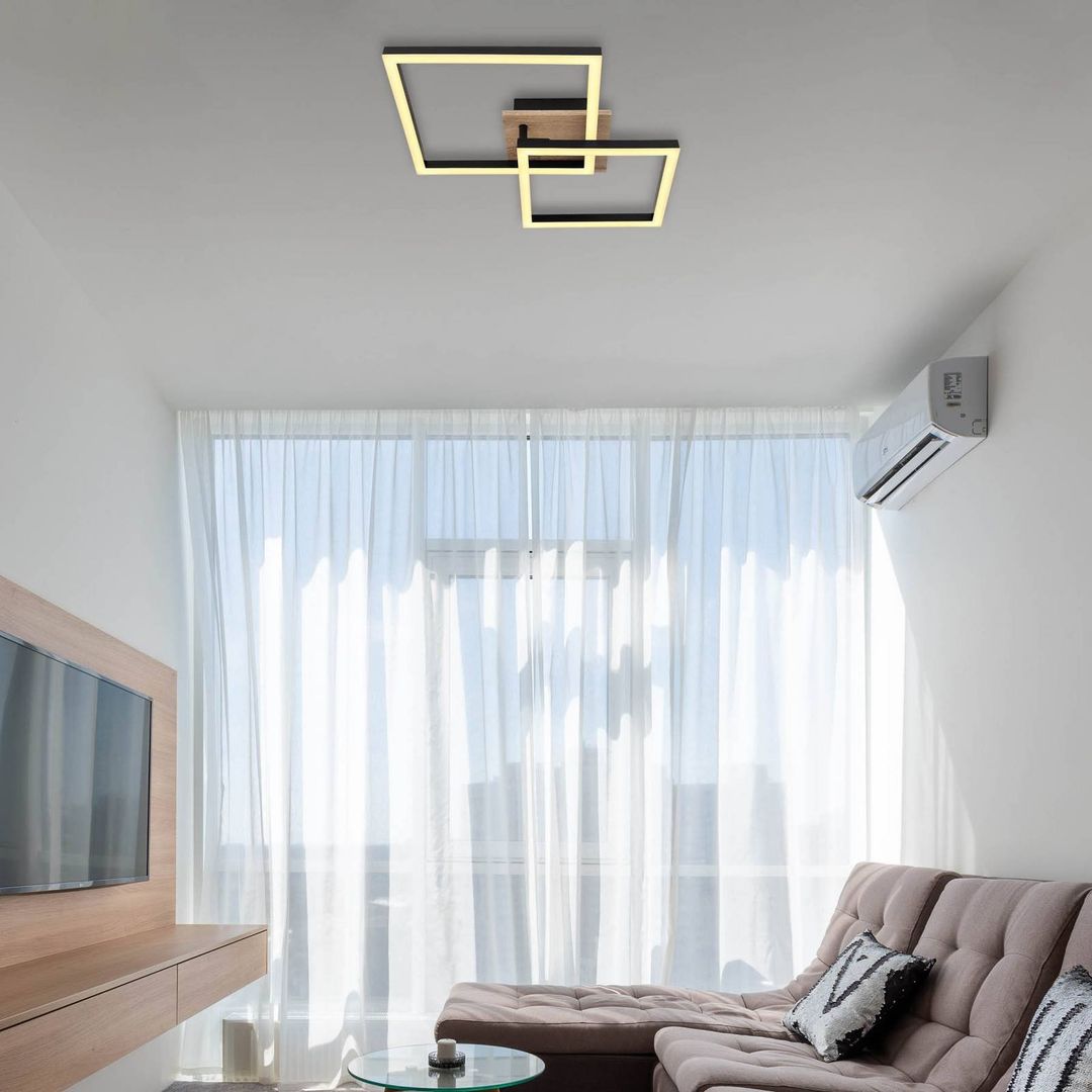Globo Bossy LED ceiling lamp, length 53, black/dark wood, wood - Image 1