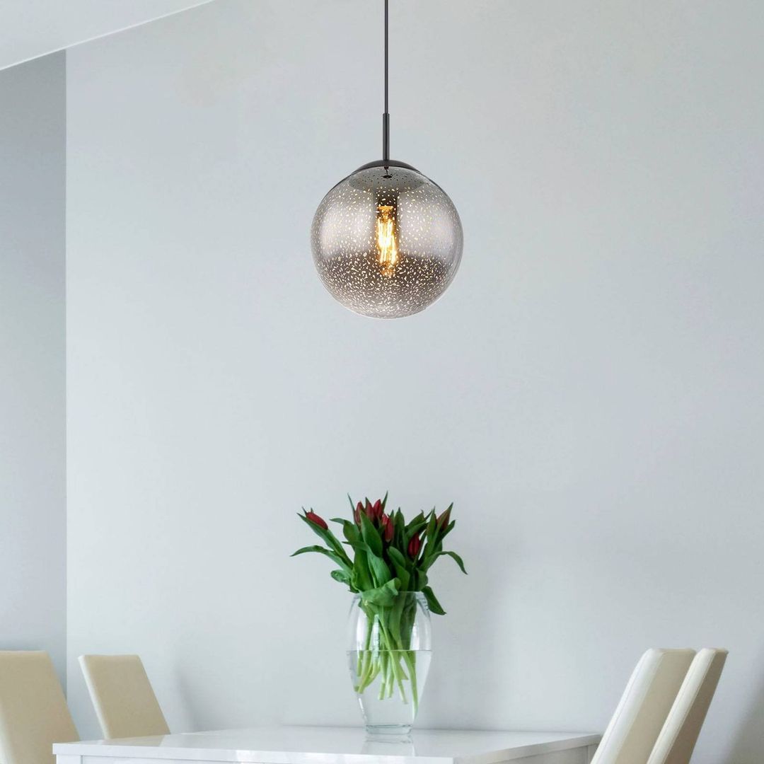 Globo Samos pendant light, Ø 20 cm, smoky grey/black, glass - Image 1