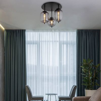 Globo Blacky ceiling lamp, black/smoke grey, Ø 46 cm, glass, 3-bulb.