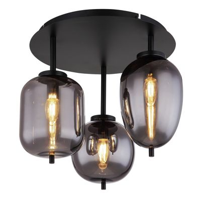 Globo Blacky ceiling lamp, black/smoke grey, Ø 46 cm, glass, 3-bulb. - Thumbnail 2