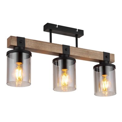 Globo Lila ceiling light with a wooden beam, 3-bulb - Thumbnail 2