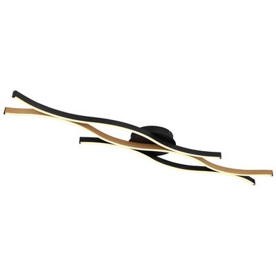 Globo Geronimo LED ceiling lamp, length 108 cm, black/wood look - Thumbnail 2