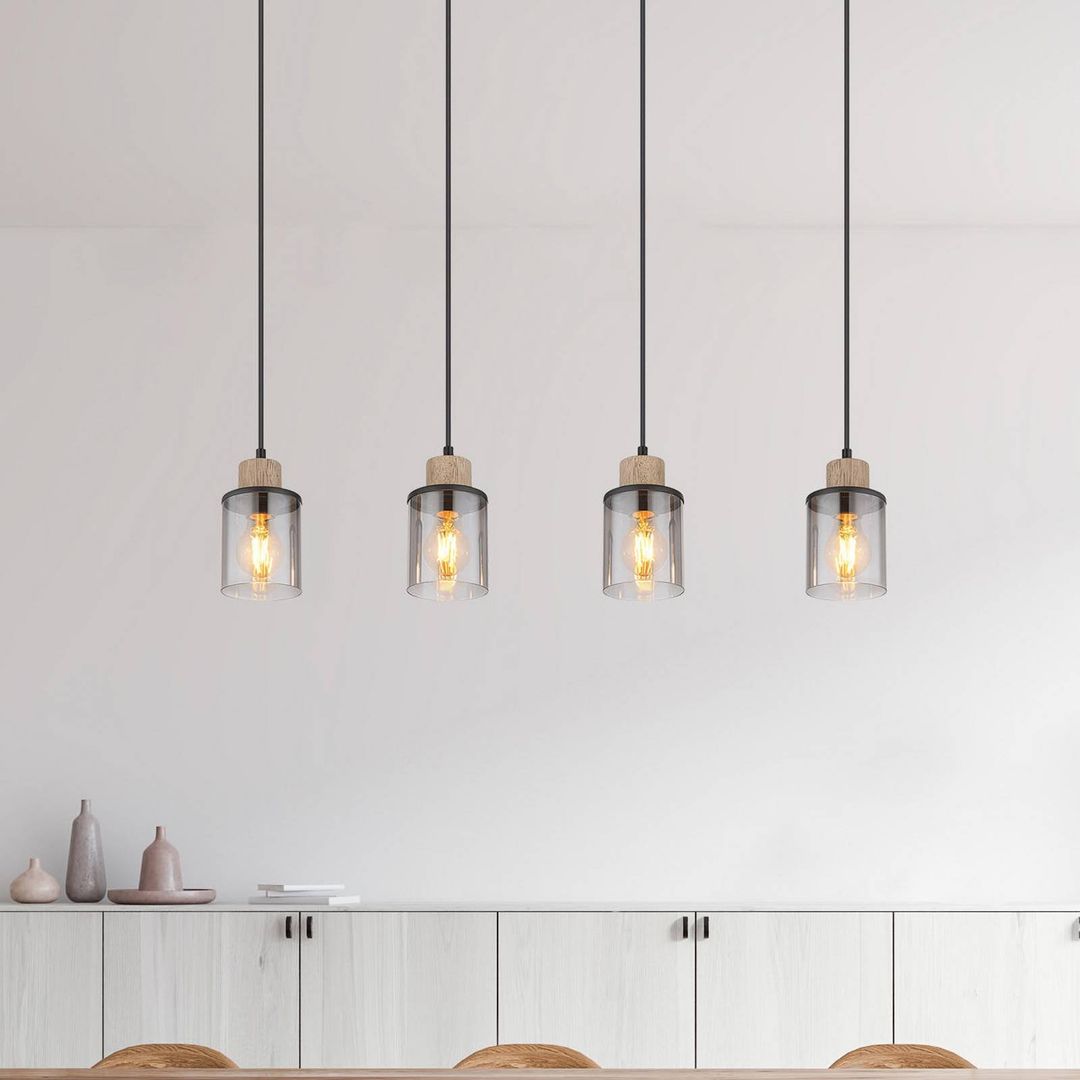 Globo Reid pendant light, 4-bulb, black/smoke - Image 1