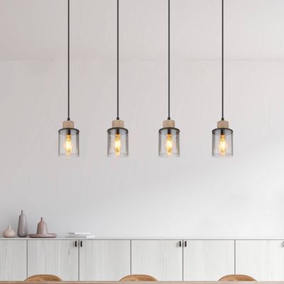 Globo Reid pendant light, 4-bulb, black/smoke