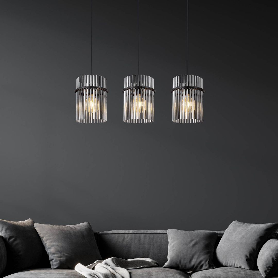 Globo Gorley hanging light, smoke/black, 3-bulb, 80 cm, glass, E27 - Image 1