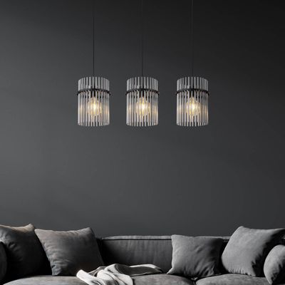 Globo Gorley hanging light, smoke/black, 3-bulb, 80 cm, glass, E27