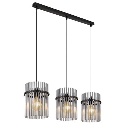 Globo Gorley hanging light, smoke/black, 3-bulb, 80 cm, glass, E27 - Thumbnail 2