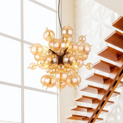 Globo Udo pendant light, amber-coloured, Ø 55 cm, glass