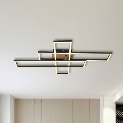Globo Dakari LED ceiling lamp, length 80 cm, black/wood, 3-bulb