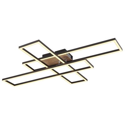 Globo Dakari LED ceiling lamp, length 80 cm, black/wood, 3-bulb - Thumbnail 2