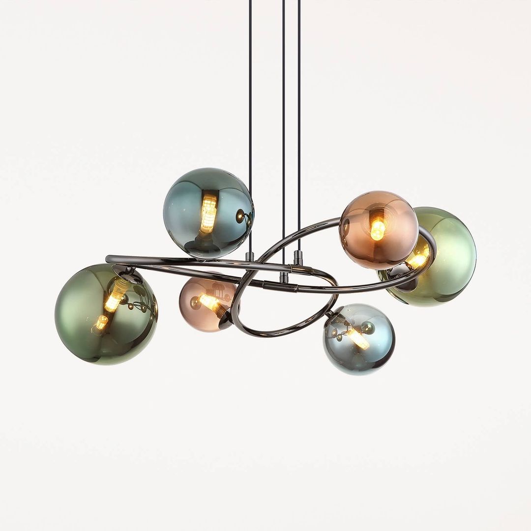 Globo Riha hanging light, Ø 65 cm, colourful, glass/metal, 6-bulb. - Image 1
