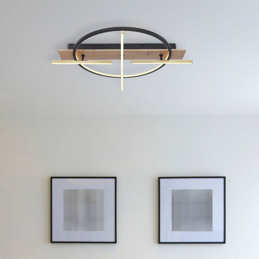 Globo Beatrix LED ceiling light, length 44 cm, wood/black, wood - Image 1