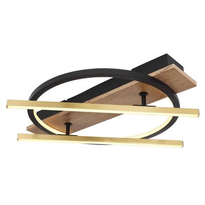 Globo Beatrix LED ceiling light, length 44 cm, wood/black, wood - Thumbnail 2