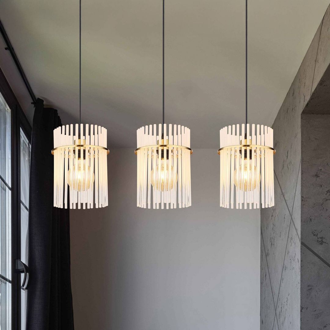 Globo Gorley hanging light, white/gold, 3-bulb, 80 cm, glass, E27 - Image 1