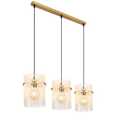 Globo Gorley hanging light, white/gold, 3-bulb, 80 cm, glass, E27 - Thumbnail 2