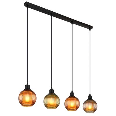 Globo Zumba hanging light, green/bronze/petrol, 90 cm, 4-light, glass - Thumbnail 2