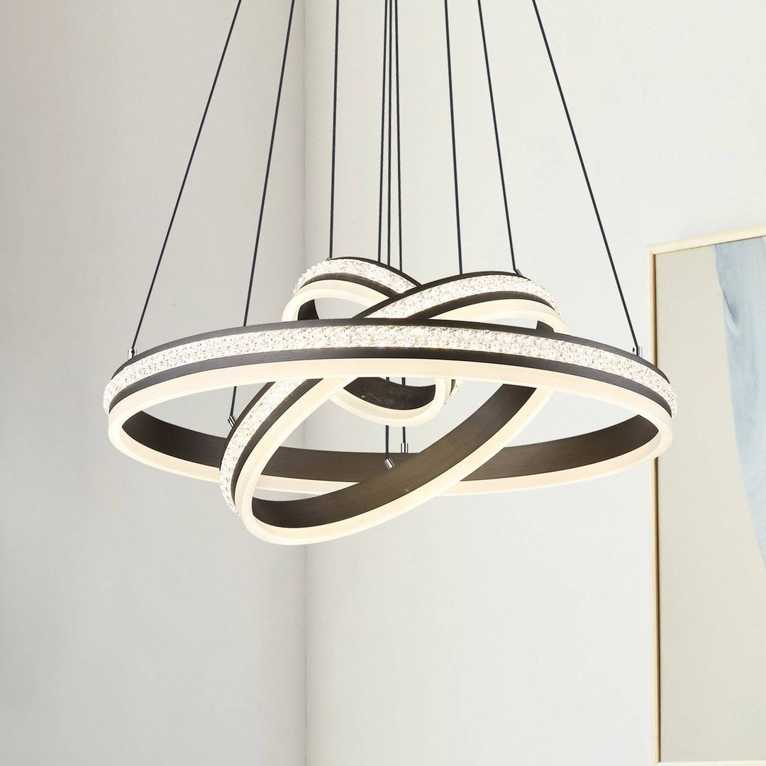 Globo Grouni LED hanging light, Ø 60 cm, titanium-coloured, CCT, metal - Image 1