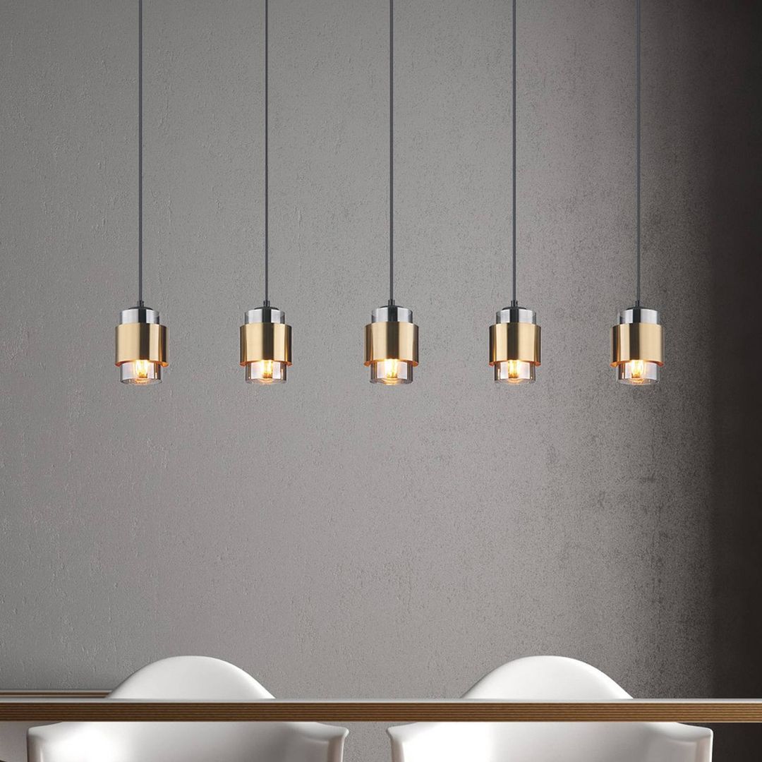 Globo Milley hanging light, length 105 cm, brass-coloured, 5-bulb. - Image 1