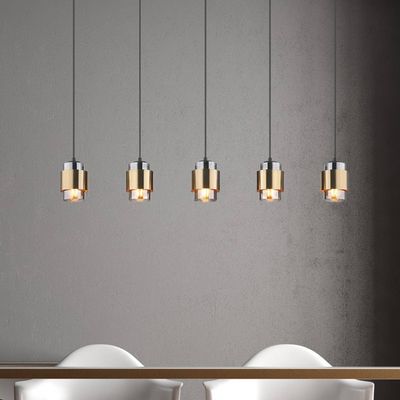 Globo Milley hanging light, length 105 cm, brass-coloured, 5-bulb.