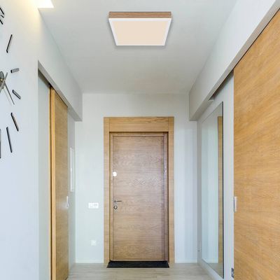 Globo LED ceiling lamp Doro, length 30 cm, dark wood, wood