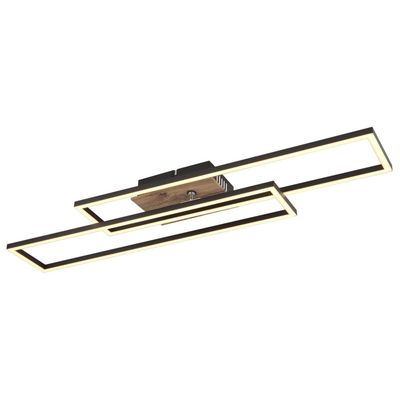 Globo Dakari LED ceiling lamp, length 80 cm, black/dark wood - Thumbnail 2