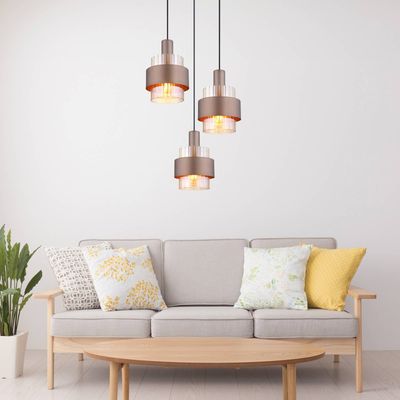 Globo Milley hanging light, Ø 45 cm, bronze-coloured, 3-bulb, metal