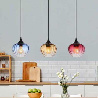 Globo Sander pendant light, length 80 cm, multicoloured, glass, 3-bulb.