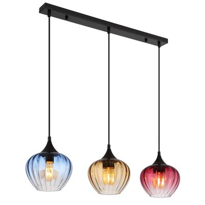 Globo Sander pendant light, length 80 cm, multicoloured, glass, 3-bulb. - Thumbnail 2