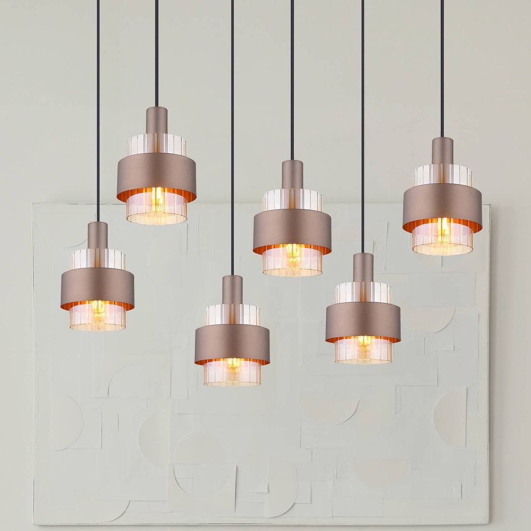 Globo Milley hanging light, length 96 cm, bronze-coloured, 6-bulb, metal - Image 1