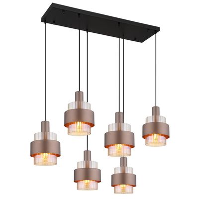 Globo Milley hanging light, length 96 cm, bronze-coloured, 6-bulb, metal - Thumbnail 2