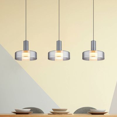 Globo LED hanging light Grant, length 90 cm, smoke grey, 3-bulb, glass