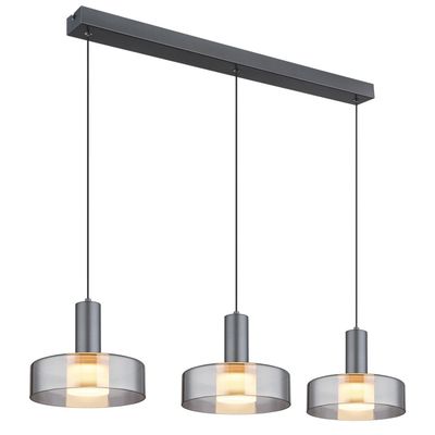 Globo LED hanging light Grant, length 90 cm, smoke grey, 3-bulb, glass - Thumbnail 2