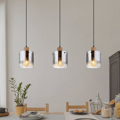 Globo Underwood pendant light, length 100 cm, brown/smoke grey, MDF