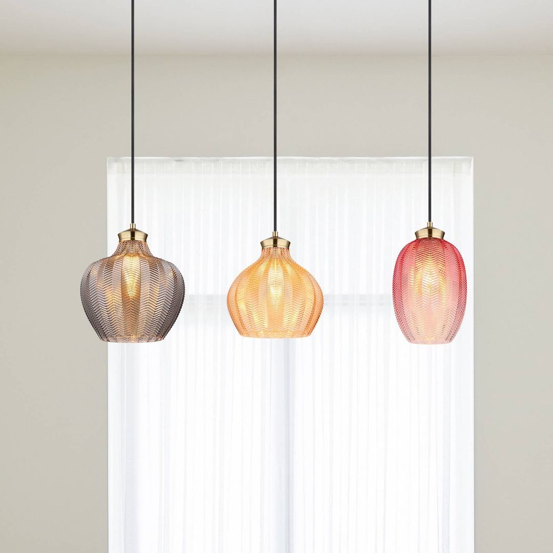 Globo Jessica hanging light, length 90 cm, colourful, 3-bulb, glass - Image 1