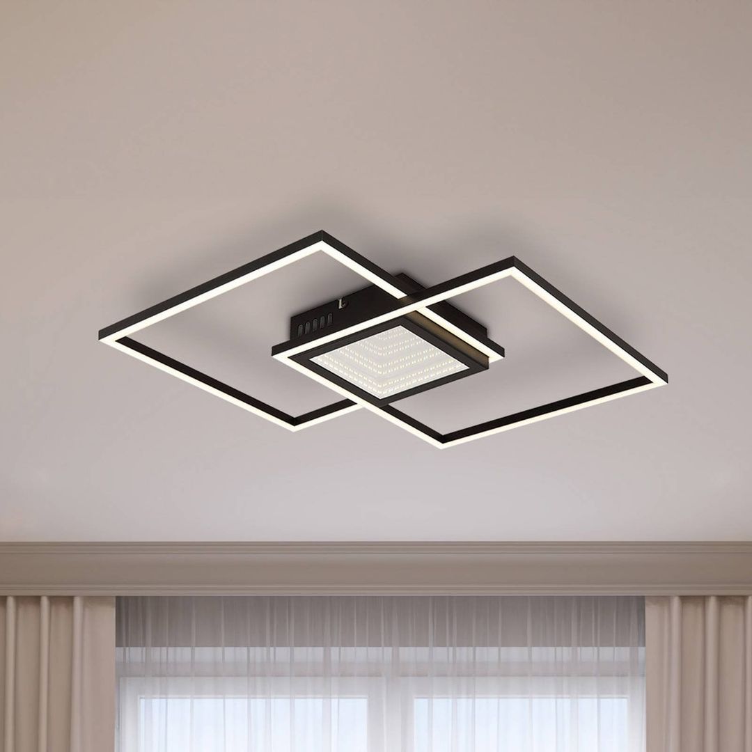Globo Saunders LED ceiling lamp, length 43 cm, black, 3D effect - Image 1