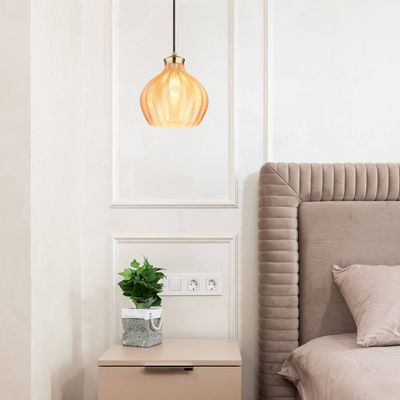 Globo Jessica hanging light, Ø 22 cm, amber-coloured glass