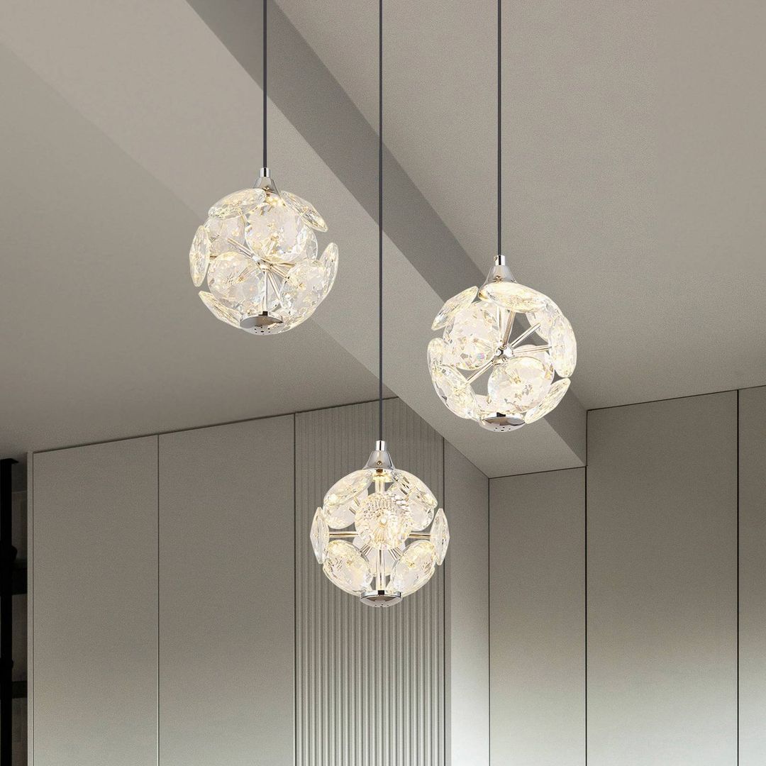 Globo Virina LED hanging light, Ø 42 cm, transparent, crystal, 3-bulb - Image 1
