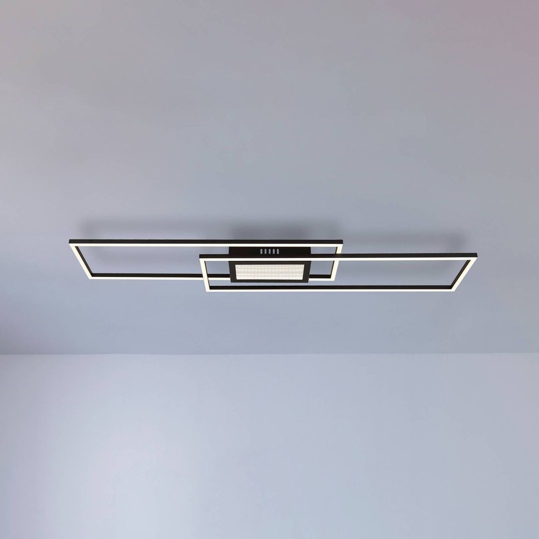 Globo Saunders LED ceiling lamp, length 96 cm, black, 3D effect - Image 1