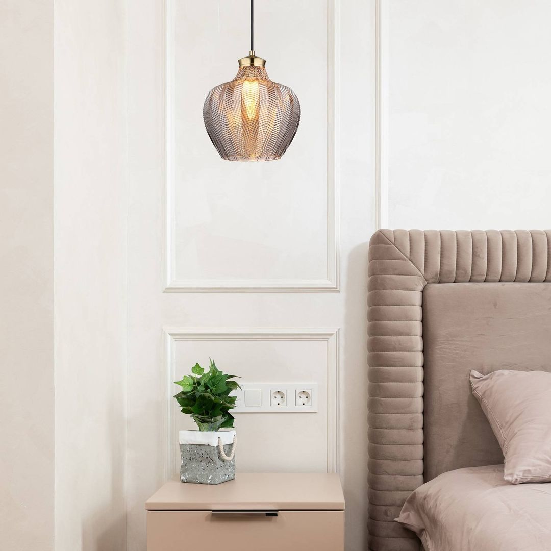 Globo Jessica hanging light, Ø 25 cm, smoke grey, glass - Image 1