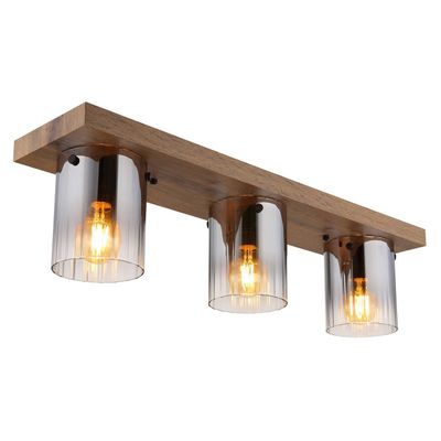 Globo Underwood ceiling light, length 71 cm, brown/smoke grey, MDF - Thumbnail 2