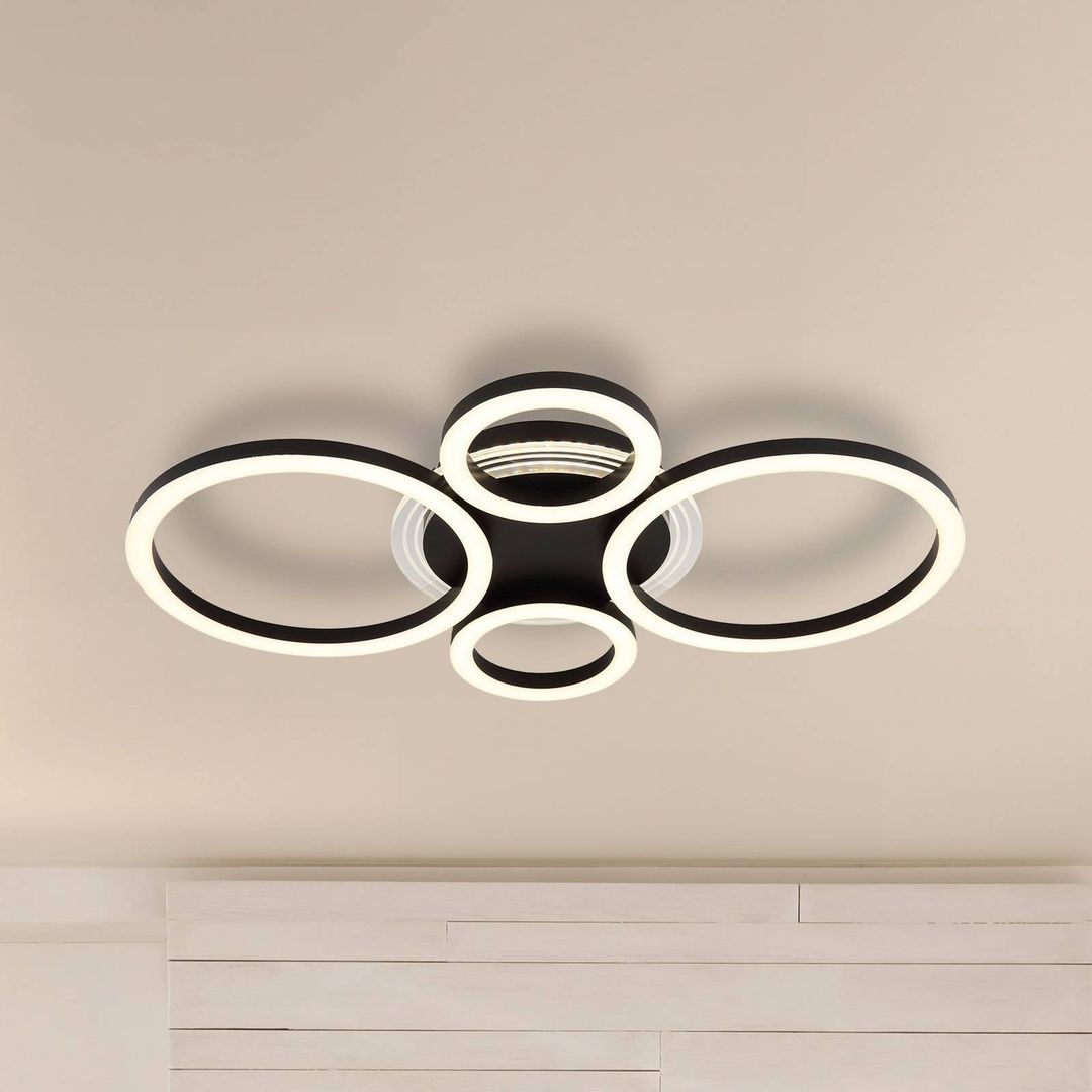 Globo Loretta LED ceiling light, black, metal, 53 cm, CCT - Image 1