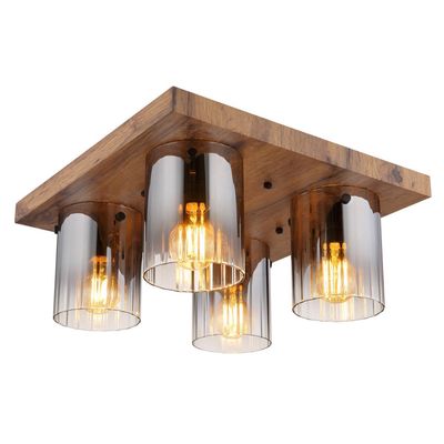 Globo Underwood ceiling light, length 41 cm, brown/smoke grey, MDF - Thumbnail 2